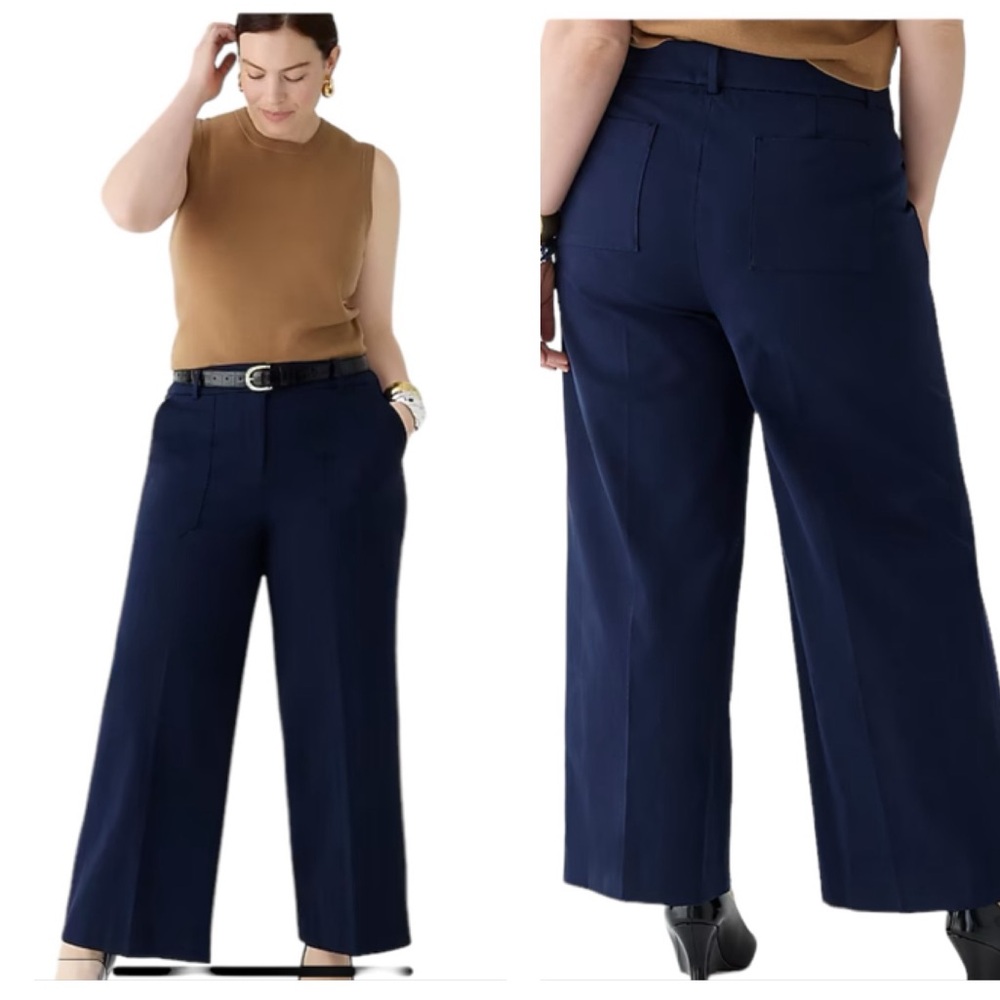 J Crew Tall Sydney Wide Leg Pant Womens Size 8 Navy Blue Stretch Preppy